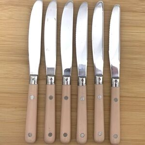 Vintage Dinner Knives Set of 6 Stainless Serrated Pink Handle